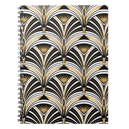 アールデコパターン。ヴィンテージ金ゴールド白黒 ノートブック (正面)