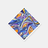 アールデコパターン – 青とオレンジ スタンダードカクテルナプキン (角)