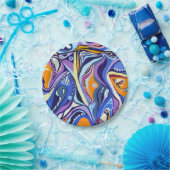 アールデコパターン – 青とオレンジ ペーパープレート (パーティー)