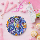 アールデコパターン – 青とオレンジ ペーパープレート (パーティー)