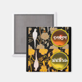 アールデコパロッツ茶色の黄色の花汚れたきれい マグネット (正面/裏面)