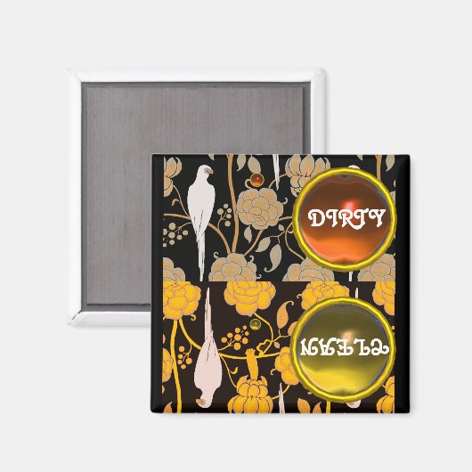 アールデコパロッツ茶色の黄色の花汚れたきれい マグネット (正面/裏面)