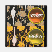 アールデコパロッツ茶色の黄色の花汚れたきれい マグネット (正面)