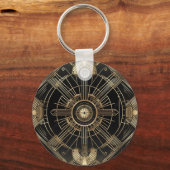 アールデコパーソナライズされたキーチェーン – 黒と金ゴールドのGe キーホルダー (正面)