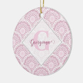 アールデコパーソナライズされたピンク紙吹雪レースマンダラ セラミックオーナメント (左)