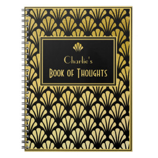 アールデコパーソナライズされたファンパターン黒金箔 ノートブック