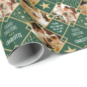 アールデコパーソナライズされた名写真クリスマスグリーン ラッピングペーパー (ロールコーナー)