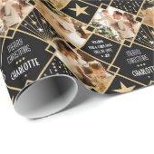 アールデコパーソナライズされた名写真クリスマスブラック ラッピングペーパー (ロールコーナー)