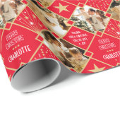 アールデコパーソナライズされた名写真クリスマスレッド ラッピングペーパー (ロールコーナー)