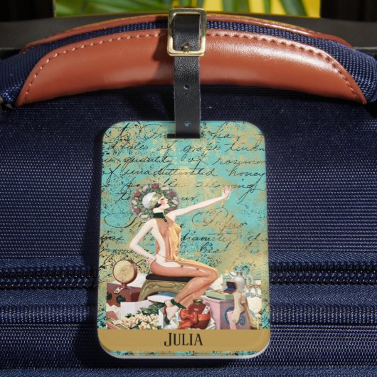 アールデコパーソナライズされた女 ラゲッジタグ (正面インサイチュ2)