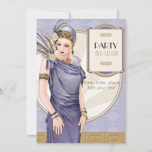 アールデコパーティの招待状とテキスト 招待状 (正面)