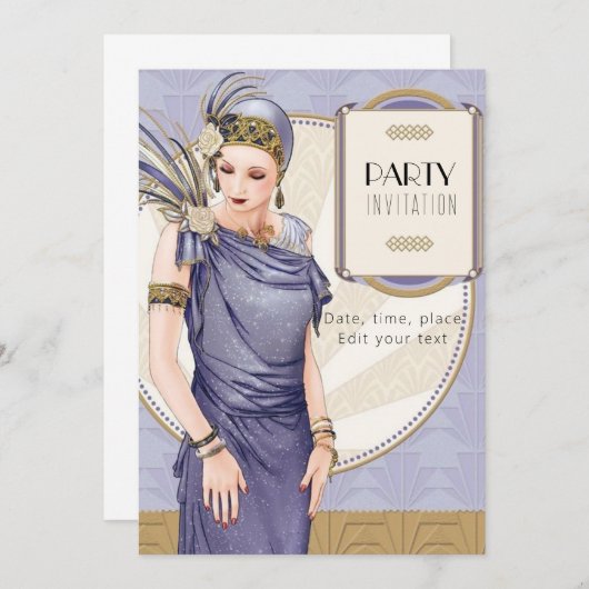 アールデコパーティの招待状とテキスト 招待状 (正面/裏面)