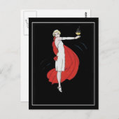 アールデコパーティー女子ヴィンテージはがき ポストカード (正面/裏面)