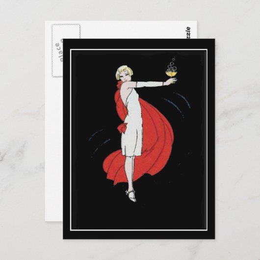アールデコパーティー女子ヴィンテージはがき ポストカード (正面/裏面)