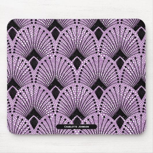 アールデコパープルクラシックレトロピーコックパターン マウスパッド (正面)