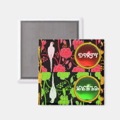 アールデコパーロット、赤緑の花は汚れてきれい マグネット (正面/裏面)