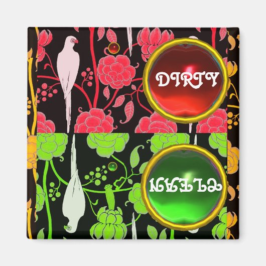 アールデコパーロット、赤緑の花は汚れてきれい マグネット (正面)