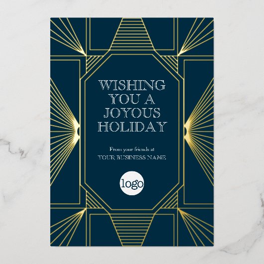 アールデコビジネスクリスマスグリーティングネイビーブルー 箔シーズンカード (正面)