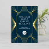 アールデコビジネスクリスマスグリーティングネイビーブルー 箔シーズンカード (立ち正面)