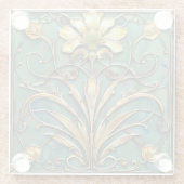 アールデコビューティフルリリーターコイズグリーン金ゴールド ガラスコースター (裏面)