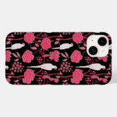 アールデコピンクの花、白いパロットと黒 Case-Mate iPhoneケース (裏面 (横))
