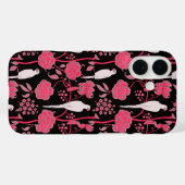 アールデコピンクの花、白いパロットと黒 Case-Mate iPhoneケース (裏面 (横))