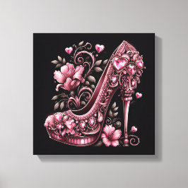 アールデコピンクスティレットハイヒール キャンバスプリント