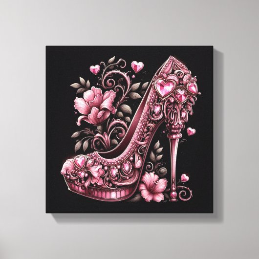 アールデコピンクスティレットハイヒール キャンバスプリント (正面)