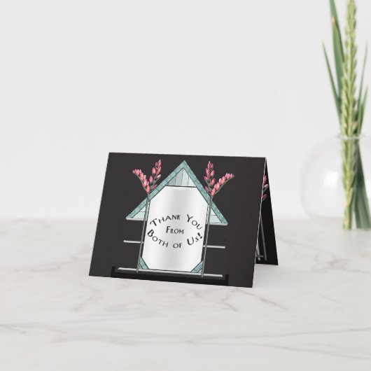 アールデコピンクプッシウィローパーソナライズされた- サンキューカード (正面)