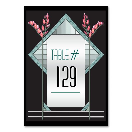 アールデコピンクプッシウィローパーソナライズされた- テーブルナンバー (正面)