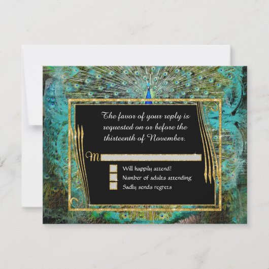 アールデコピーコックグラムオールドハリウッドリージェンシー 出欠カード (正面)