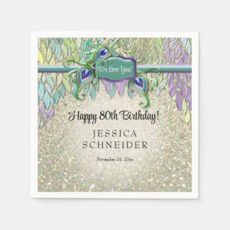 アールデコピーコックフェザーナイバースデーパーティーグラム スタンダードカクテルナプキン