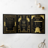 アールデコピーコックライオンシーホース結婚写真 三つ折り招待状 (内部)