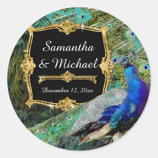 アールデコピーコック金ゴールドグリッターオールドハリウッドギャツビー ラウンドシール (正面)