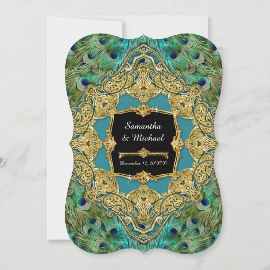 アールデコピーコック金ゴールドグリッターオールドハリウッドギャツビー 招待状 (裏面)