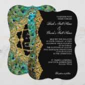 アールデコピーコック金ゴールドグリッターオールドハリウッドギャツビー 招待状 (正面/裏面)