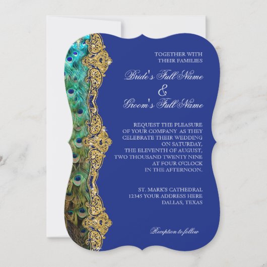 アールデコピーコック金ゴールドグリッターオールドハリウッドギャツビー 招待状 (正面)