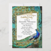 アールデコピーコック金ゴールドグリッターハリウッド誕生日 招待状 (正面)