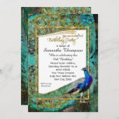 アールデコピーコック金ゴールドグリッターハリウッド誕生日 招待状 (正面/裏面)