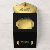 アールデコピーコック金ゴールド&ブラックローアリング20のパーティー オールインワン招待状 (外側)