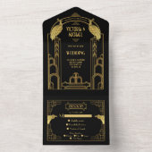 アールデコピーコック金ゴールド&ブラックローアリング20のパーティー オールインワン招待状 (内側)