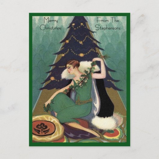 アールデコファッションクリスマスツリーレトロ シーズンポストカード (正面)