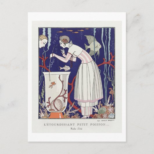 アールデコファッションプレートのサマードレスbyバービア ポストカード (正面)