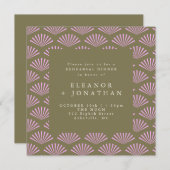 アールデコファンのオリーブと薄紫リハーサルディナー 招待状 (正面/裏面)