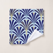 アールデコファンのパターン、コバルトおよびスカイブルー バスタオルセット (ウォッシュタオル)