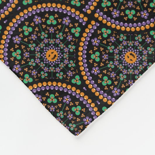 アールデコファンハロウィーンコテージコーレドットマンダラ フリースブランケット (角)