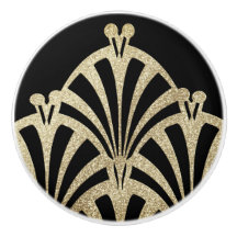 アールデコファンパターン黒青銅エレガントヴィンテージ