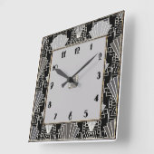 アールデコファンパターン – グレーと黒 スクエア壁時計 (傾斜)