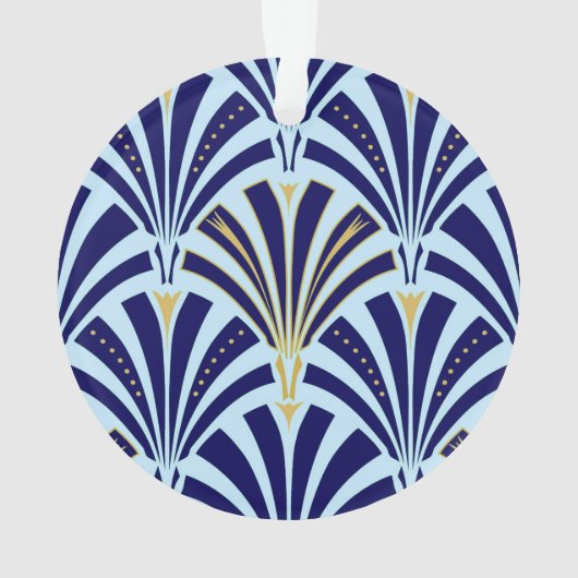 アールデコファンパターン-コバルトおよびスカイブルー オーナメント (裏面)