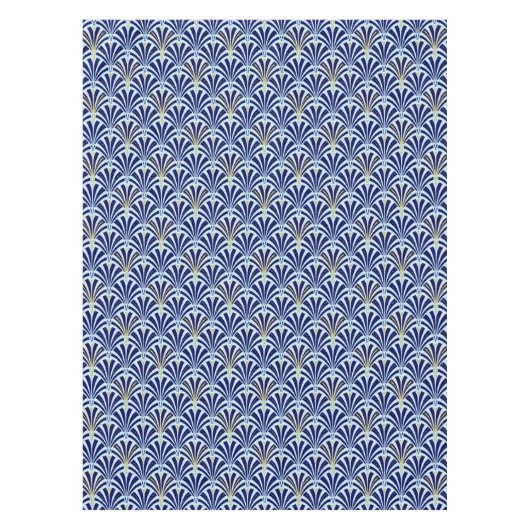 アールデコファンパターン-コバルトおよびスカイブルー テーブルクロス (正面)